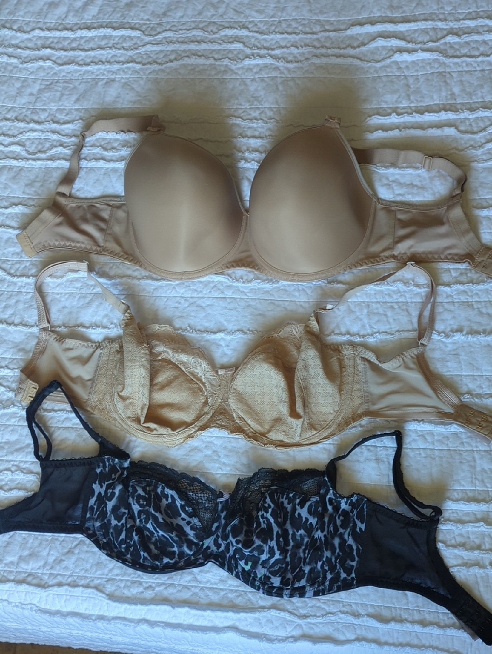 Bra Trio UK Size 32G - Nude, Beige & Black Leopard Bras. Panache and Fantasie.